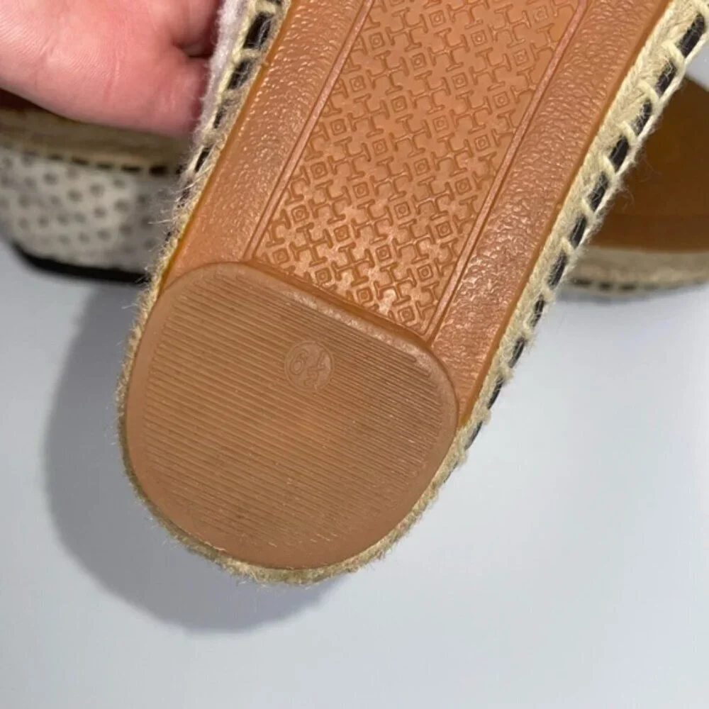 Tory Burch Espadrilles Women Size 6.5 US Black White Mesh Vegan‎ Leather Grenada